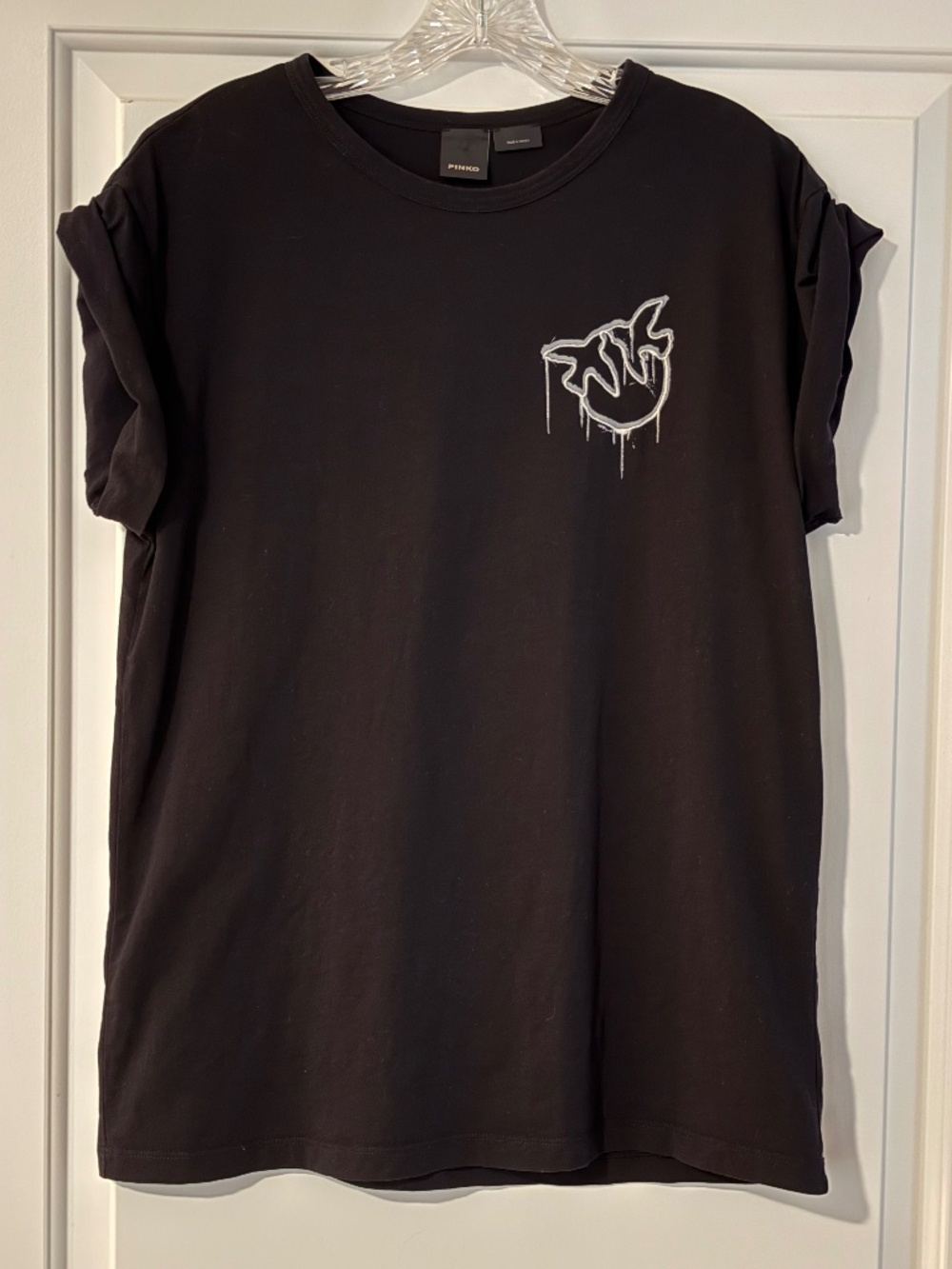 Pinko Embroidered Love Birds Logo Short Sleeve T-Shirt Black Women’s Medium
